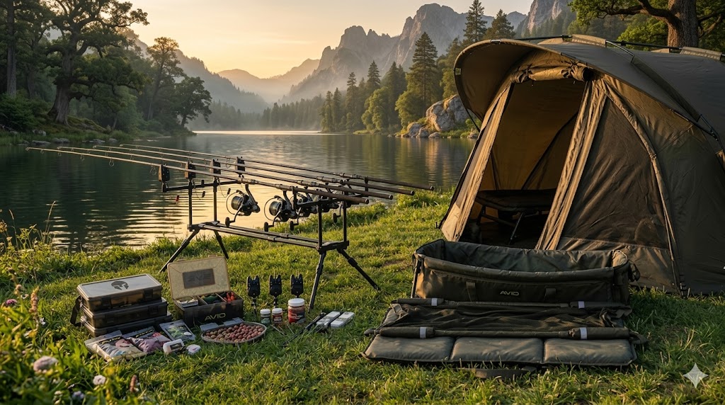 Avid Carp EXO+ Bivvy am See beim Karpfenangeln